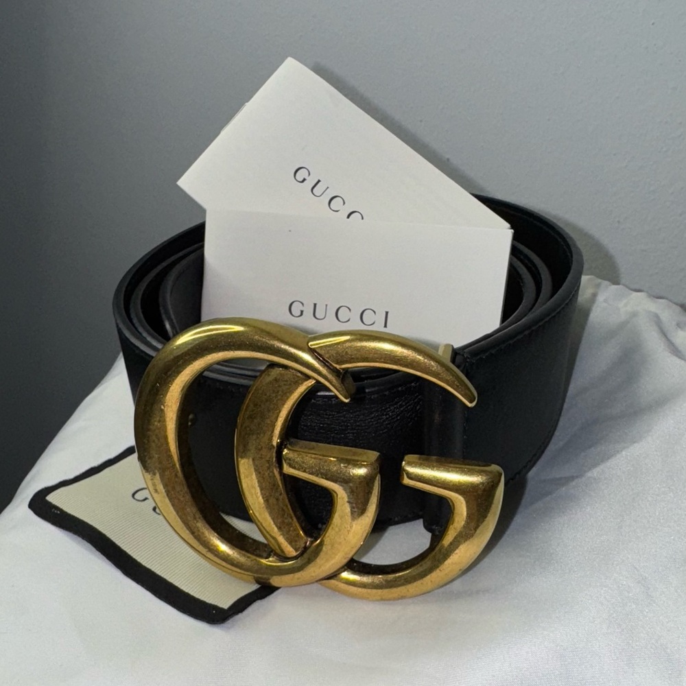 Gucci Black Belt with Gold GG Buckle